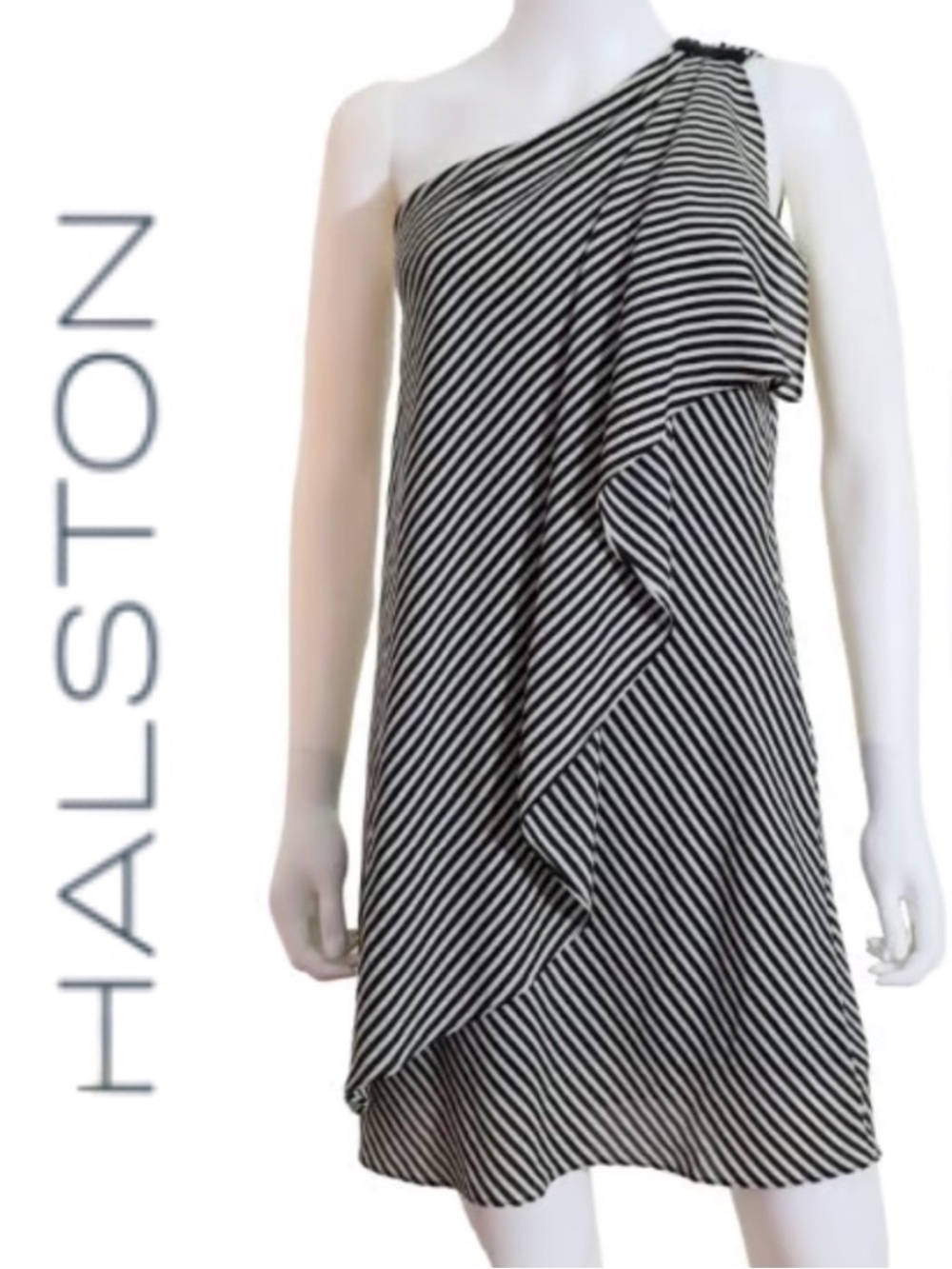 H by Halston Striped One Shoulder Dress